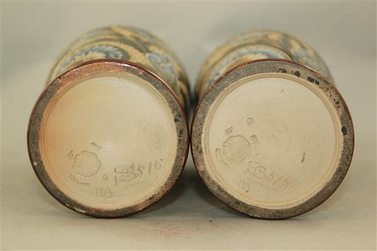 A pair of Doulton Lambeth stoneware baluster vases, by Eliza Simmance, c.1900, 32cm